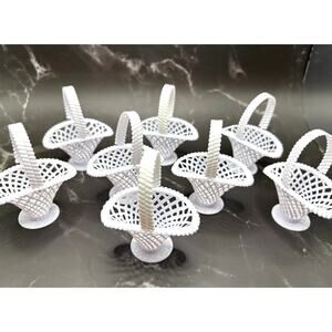 Miniature White Plastic Baskets Woven Mesh Wedding Easter Decor (Set of 8)